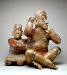 Seated male and female